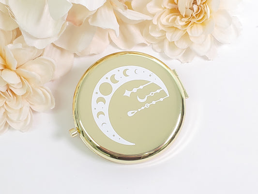 Gold Metal Pocket Mirror Round Rose Gold Personalized