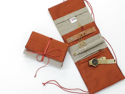 Jewelry Organizer Rust Fabric Pouch