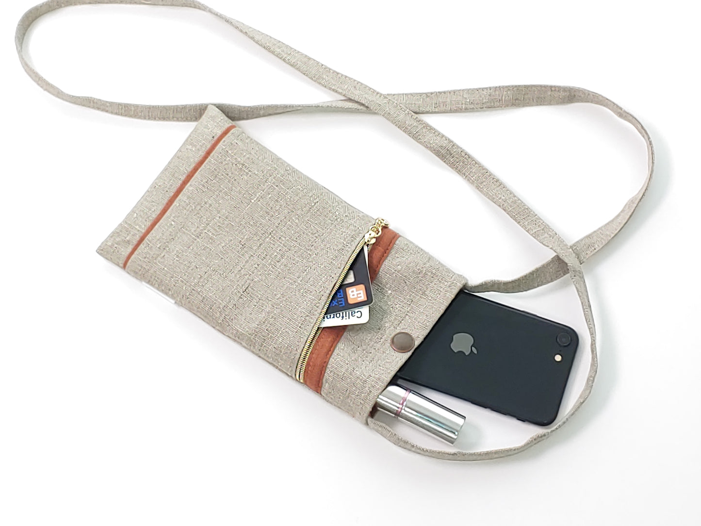 Fabric natural linen cell phone pouch