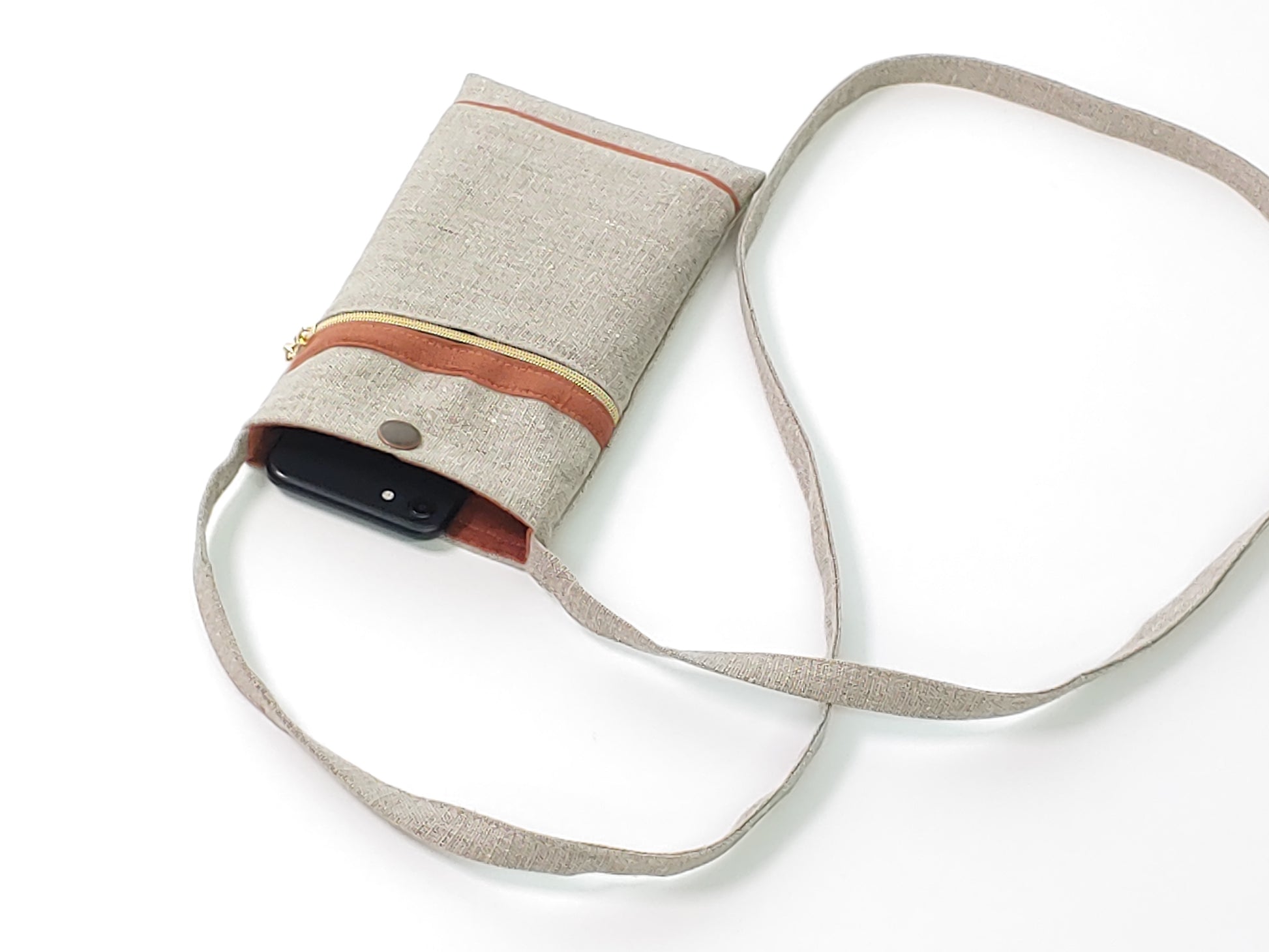 Rust Linen Shoulder Cell Phone bag